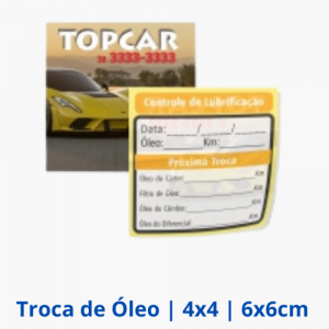 Adesivo Troca de Óleo | Vinil Transparente | 4x4 | 60x60mm   4x4 (Cores Frente e Verso) Tinta Branca Invertida  