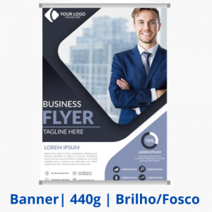 Banner com Bastões e Cordinha | Lona 440g | Brilho/Fosco   4x0 (Frente Colorida, Verso em Branco)   